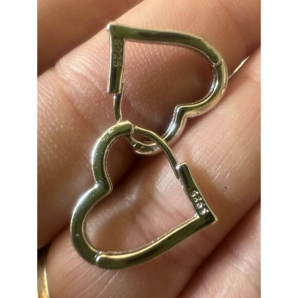 925 Jewelry - 925 Sterling Silver Heart Shaped Hoop Earrings